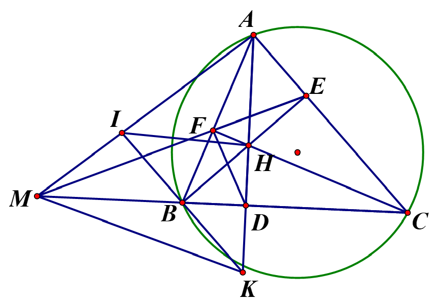 Cho tam giác  ABC nhọn  AB< AC nội tiếp đường tròn (O) các đường cao  AD, BE và CF cắt nhau tại H  (ảnh 1)