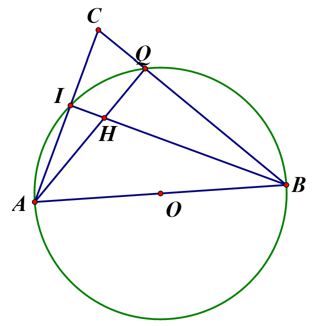 Trên nửa đường tròn đường kính AB  lấy hai điểm I, Q sao cho I thuộc cung   (ảnh 1)