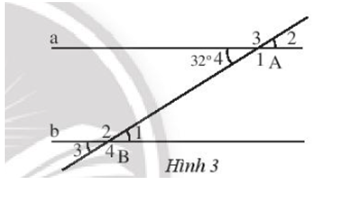 Trong Hình 3 cho biết a song song b. Tìm số đo các góc đỉnh A và B. (ảnh 1)