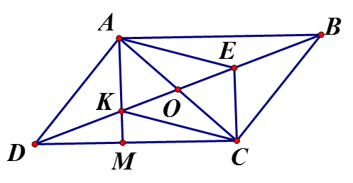 Cho hình bình hành ABCD Trên đường chéo BD lấy điểm E và K sao cho BE = DK (ảnh 1)