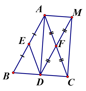 Cho tam giác ABC cân tại A, đường trung tuyến AD (D thuộc BC) Gọi E, F thứ tự là trung điểm của AB, AC (ảnh 1)