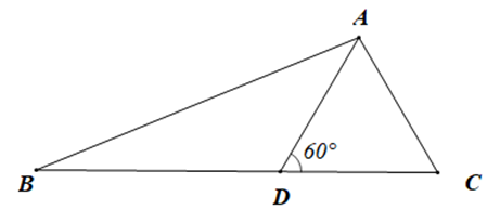 Cho tam giác ABC như hình vẽ có góc ADC = 60 độ (ảnh 1)