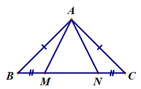 Cho tam giác ABC cân tại A. Trên cạnh BC lấy các điểm M, N  (ảnh 1)