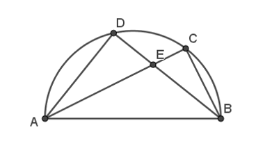 Cho nửa đường tròn đường kính AB. Có AC và BD là hai dây thuộc nửa đường tròn (ảnh 1)