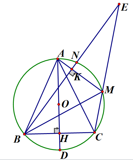 Cho tam giác ABC (AB < AC) nội tiếp đường tròn (O). Vẽ bán kính OD vuông góc (ảnh 1)