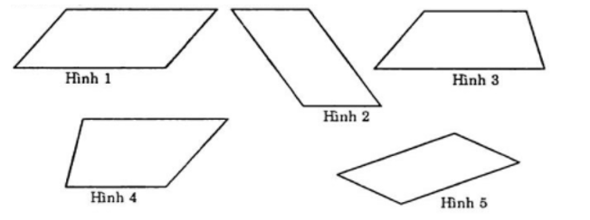 Trong các hình dưới đây, hình nào là hình bình hành?  A. Hình 1, hình 2, hình 4 (ảnh 1)