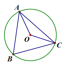 Cho tam giác ABC nội tiếp đường tròn (O; 3cm). Tính diện tích hình quạt tròn (ảnh 1)