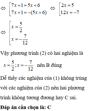 Cho hai phương trình 4trị tuyệt đối của 2x – 1 + 3 = 15 (1) và trị tuyệt đối của 7x + 1 (ảnh 2)