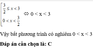 Nghiệm của bất phương trình trị tuyệt đối của 2x – 3 < 3 là: (ảnh 2)