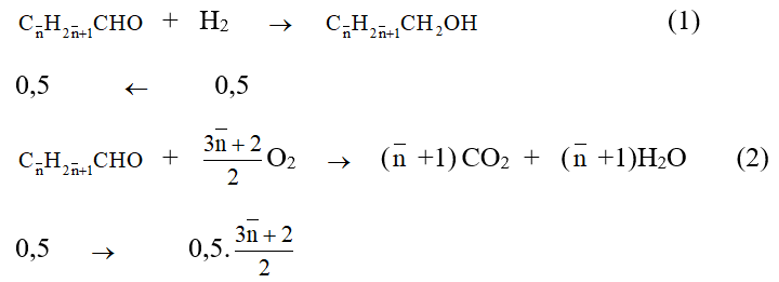 Hiđro hoá hoàn toàn m gam hỗn hợp X gồm hai anđehit no, đơn chức, mạch hở, kế tiếp nhau trong dãy đồng đẳng thu được (m + 1) gam hỗn hợp hai ancol. Mặt khác, khi đốt cháy hoàn toàn cũng m gam X thì cần vừa đủ 17,92 lít khí O2 (ở đktc). Giá trị của m là : (ảnh 2)