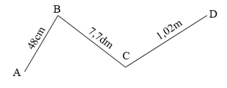 Điền số thích hợp vào ô trống:  Cho đường gấp khúc ABCD như hình vẽ: (ảnh 1)