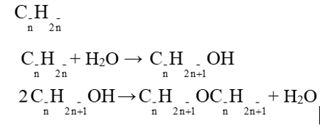 Hỗn hợp X gồm 2 anken đồng đẳng liên tiếp tác dụng với H2O thu được 6,45 gam hỗn hợp Y gồm 3 ancol. Thực hiện phản ứng ete hóa hết Y thu được 5,325 hỗn hợp Z gồm 6 ete. Xác định CTCT của 3 ancol. (ảnh 1)