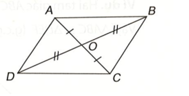 Cho hai đoạn thẳng AC và BD cắt nhau tại điểm O sao cho OA = OC, OB = OD như hình bên. (ảnh 1)