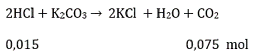 Cho từ từ dung dịch chứa 0,015 mol HCl vào dung dịch chứa a mol K2CO3 thu được dung dịch X (không chứa HCl) và 0,005 mol CO2, Nếu cho từ từ dung dịch chứa a mol K2CO3 vào dung dịch chứa 0,015 mol HCl thì số mol CO2 thu được là: (ảnh 2)