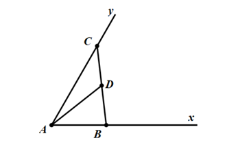 Vẽ góc xAy có số đo bằng 60o. Trên tia Ax lấy điểm B sao cho AB = 3 cm, trên tia Ay lấy điểm C sao cho AC = 5 cm (ảnh 1)