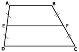 Cho hình thang ABCD có E là trung điểm của AD, F là trung điểm của BC và AB = 4( cm ) và CD = 7( cm ). (ảnh 1)
