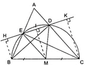 Cho tam giác nhọn ABC, các đường cao BD, CE. Gọi H, K lần lượt là các chân đường cao kẻ từ kẻ (ảnh 1)