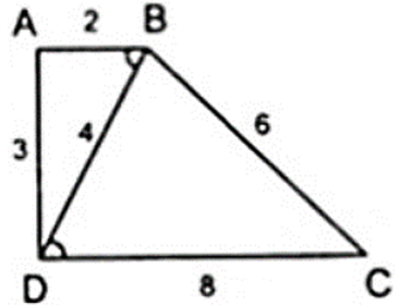 Tứ giác ABCD có AB = 2cm; BC = 6cm; CD = 8cm; DA = 3cm và BD = 4cm. (ảnh 1)