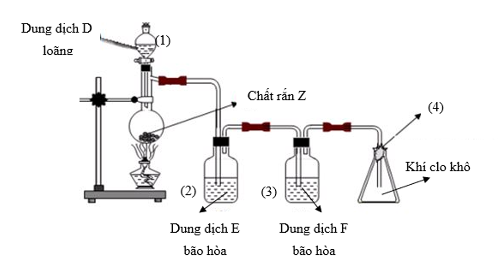 Cho sơ đồ thí nghiệm điều chế khí clo như sau: a) Viết một phương trình  (ảnh 1)