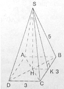 Cho hình chóp tứ giác đều S.ABCD, đáy ABCD là hình vuông có cạnh 3cm, cạnh bên SA = 5cm (ảnh 1)