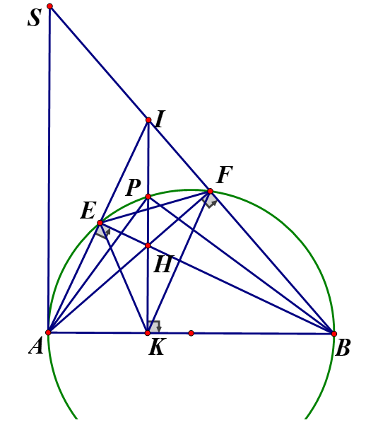 Cho nửa đường tròn tâm O đường kính AB và điểm E tùy ý trên nửa đường tròn đó (E khác A,B). (ảnh 1)