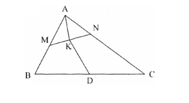 Cho tam giác ABC. Gọi M là trung điểm của AB và N là điểm trên cạnh AC sao cho (ảnh 1)