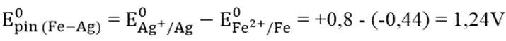 Có pin điện hóa được tạo thành từ những cặp oxi hóa - khử sau:     Fe2+/Fe và Ag+/Ag     Hãy tính suất điện động của mỗi pin điện hóa, biết rằng (ảnh 1)