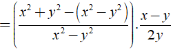 Rút gọn rồi tính giá trị biểu thức (x^2 + y^2/ x^2-y^2 ).x-y/2y với x= 14 và y= -15 (ảnh 3)