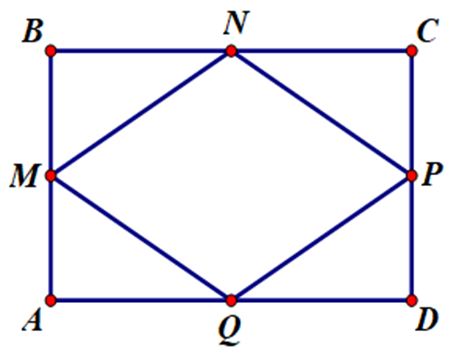 Cho hình chữ nhật ABCD có AB = 6 cm, BC = 8cm. M, N, P, Q là trung điểm các cạnh của hình chữ nhật. Tổng diện tích các tam giác có trong hình là: (ảnh 1)