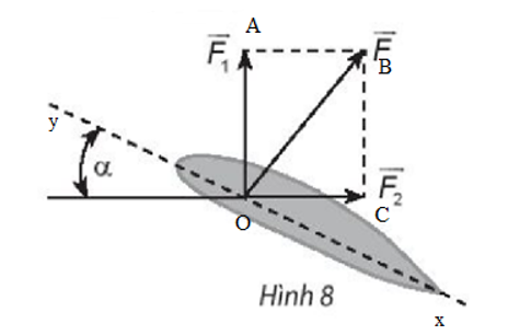 Khi máy bay nghiêng cánh một góc α, lực vecto F của không khí tác động vuông góc với cánh (ảnh 2)