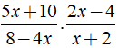 Rút gọn biểu thức 5x+10/8-4x. 2x-4/x +2 được kết quả là ? (ảnh 1)