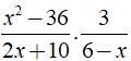 Rút gọn biểu thức x^2-36/2x +10 . 3/6-x được kết quả là ? (ảnh 1)