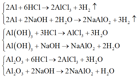 Cho dãy các chất: Al, Al2O3, AlCl3, Al(OH)3. Số chất trong dãy vừa phản ứng được với dung dịch NaOH, vừa phản ứng được với dung dịch HCl là: (ảnh 1)