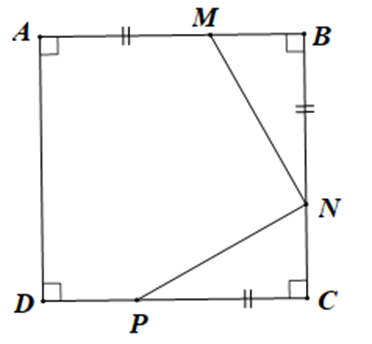Cho hình vuông ABCD, trên cạnh AB lấy điểm M, trên cạnh BC (ảnh 1)
