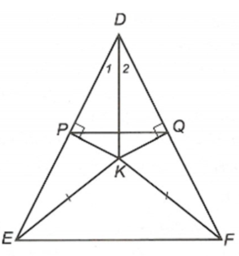 Cho tam giác DEF cân tại D. Lấy điểm K nằm trong tam giác sao cho (ảnh 1)