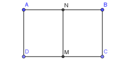 Cho hình chữ nhật ABCD, M là trung điểm của CD, N là trung điểm của AB. (ảnh 1)