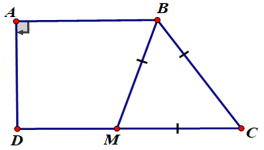 Trong hình dưới, biết ABCD là hình thang vuông, tam giác BMC đều. Số đo của góc ABC là: (ảnh 1)