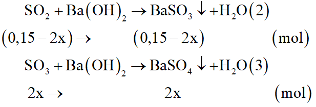 Hỗn hợp X gồm SO2 và O2 có tỉ khối so với H2 bằng 28. Cho 4,48 lít X (đktc) đi qua bình đựng V2O5 nung nóng. Hỗn hợp thu được cho lội qua dung dịch Ba(OH)2 dư thấy có 33,19 gam kết tủa. Hiệu suất phản ứng oxi hóa SO2 thành SO3 là: (ảnh 4)