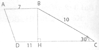 Tính diện tích hình thang, biết các đáy có độ dài 7cm và 11cm, một trong các cạnh bên dài 10cm  (ảnh 1)