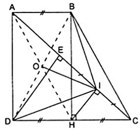 Cho hình thang vuông ABCD có góc A = góc D = 90 độ và CD = 2AB. Kẻ DE ⊥ AC, gọi I là trung điểm (ảnh 1)