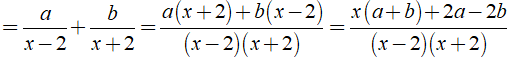 b) Xác định giá trị a, b để 1/ x^2-4 = a/x-2 + b/x+2 (ảnh 3)