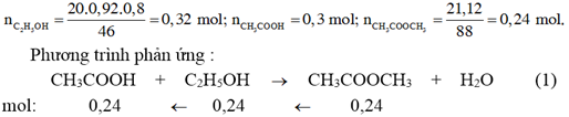 Trộn 20 ml cồn etylic 920 với 300 ml axit axetic 1M thu được hỗn hợp X. Cho H2SO4 đặc vào X  (ảnh 1)