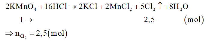 Cho các chất KMnO4, KClO3, MnO2, K2MnO4 lấy cùng số mol tác dụng hoàn toàn với HCl dư, trường hợp nào tạo ít clo nhất? (ảnh 1)