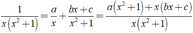 Xác định giá trị của a, b, c để 1/x(x^2+1) = a/x + bx+c/x^2+1 (ảnh 2)