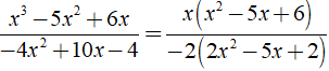 Rút gọn phân thức sau: a) x^3 - 5x^2 + 6x/ -4x^2 + 10x -4 (ảnh 2)