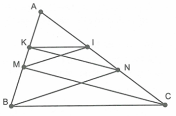 Cho tam giác ABC lấy M, N thuộc hai cạnh AB, AC. Nối B với N, C với M. Qua M  (ảnh 1)