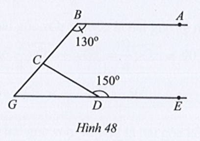 Tìm số đo góc BCD trong Hình 48, biết AB // DE.   (ảnh 1)