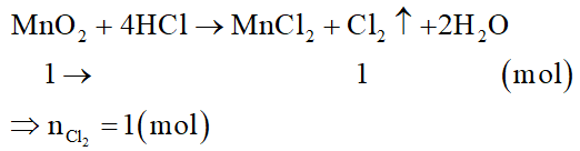 Cho các chất KMnO4, KClO3, MnO2, K2MnO4 lấy cùng số mol tác dụng hoàn toàn với HCl dư, trường hợp nào tạo ít clo nhất? (ảnh 3)