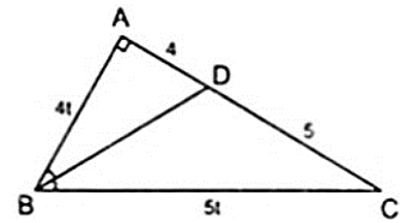 Cho tam giác ABC vuông tại A, đường phân giác BD. Tính AB, BC biết AD = 4 cm (ảnh 1)