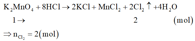 Cho các chất KMnO4, KClO3, MnO2, K2MnO4 lấy cùng số mol tác dụng hoàn toàn với HCl dư, trường hợp nào tạo ít clo nhất? (ảnh 4)